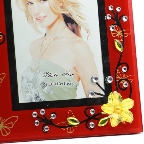 Two sets of Beautiful Red Glass 4" x 6" Photo Picture Frame with Flowers and But - Picture 4 of 11